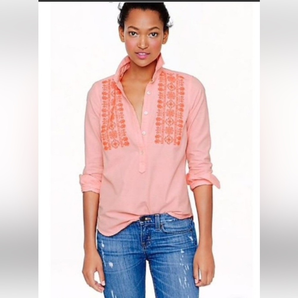 J. Crew Embroidered Striped Popover Size 2